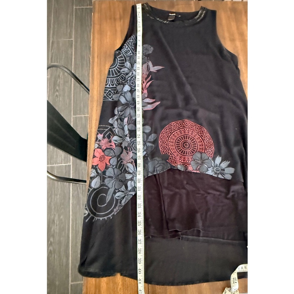 Desigual Black Beaded Neckline Mandala Floral Tunic Dress 19WVW92 Size 46 XL - Picture 11 of 12
